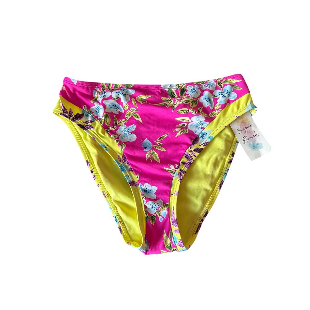 NWT Sugar Beach Tropical Floral Bikini Swim Bottom Medium Pink Yellow